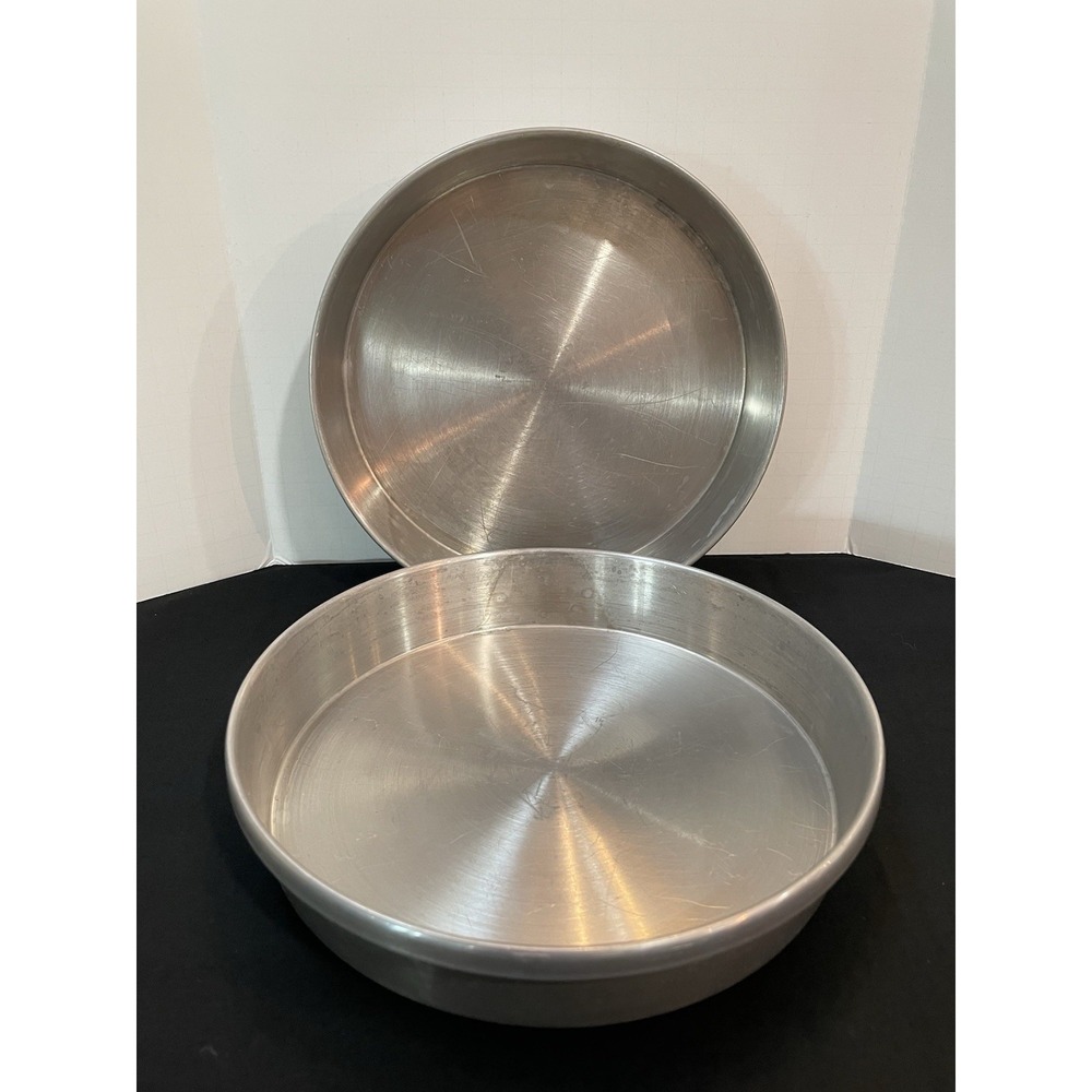 Vintage MCM Set of 2 Mirro Cake Layer Pie Pans 8" x‎ 1 1/2" Aluminum